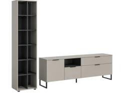 Inn.Furn Wohnwand in Kaschmir und Schwarz 245 cm mit Soft-Close Morena