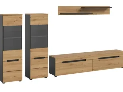 Inn.Furn Schweberegale|Vitrinen^Wohnwand in Eiche und Grau 272 cm Cooper