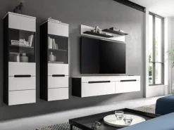 Inn.Furn Schweberegale|Vitrinen^Wohnwand in Weiß und Grau 221 cm Cooper