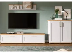 Inn.Furn Schweberegale|Wohnwände^Wohnwand 3-teilig in Weiß Lärche Landhaus 260 cm Mirano