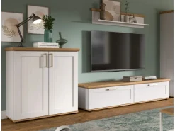 Inn.Furn Schweberegale|Wohnwände^Wohnwand 3-teilig in Weiß Lärche Landhaus 260 cm Mirano