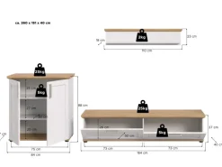Inn.Furn Schweberegale|Wohnwände^Wohnwand 3-teilig in Weiß Lärche Landhaus 260 cm Mirano