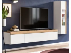 Inn.Furn Vitrinen^Wohnwand 2-teilig in Weiß und Eiche 225 cm Siena