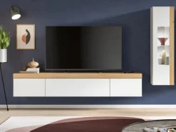 Inn.Furn Vitrinen^Wohnwand 2-teilig in Weiß und Eiche 225 cm Siena