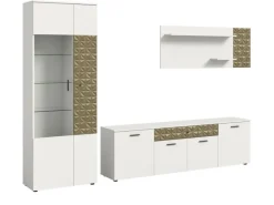 Inn.Furn Wohnwand Weiß Gold 3-teilig 305 cm Fühlbare 3D-Struktur Relief