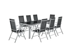 Juskys Stühle^Aluminium Gartengarnitur Milano 9 Teilig mit Tisch und 8 Stühlen