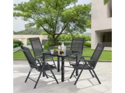 Juskys Stühle^Aluminium Gartengarnitur Milano 5 Teilig mit Tisch und 4 Stühlen