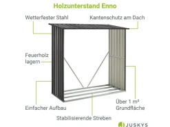 Juskys Holzunterstand Enno aus Stahl Grau