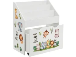 Juskys Bücherregale|Aufbewahrung^Kinder Bücherregal Mit 3 Fächern Und Herausziehbarer Spielzeugkiste