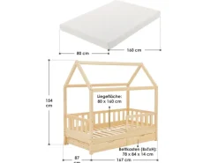 Juskys Betten^Kinderbett Marli 80 x 160 cm mit Bettkasten und Matratze
