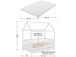 Juskys Bastelzubehör^Kinderbett Marli 80 x 160 cm mit Bettkasten und Matratze