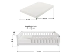 Juskys Betten^Kinderbett Naya 80 x 160 cm mit Matratze Weiß