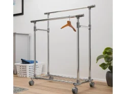 Juskys Garderoben^Kleiderständer aus Metall 360 Grad Frei Drehbare Räder Silber Grau