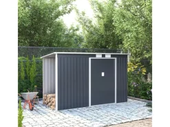 Juskys Holzregale^Metall Geräteschuppen M mit Unterstand Links