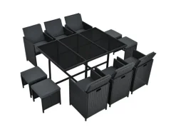 Juskys Kissen|Hocker^Polyrattan Essgruppe Baracoa XL 11 Teilig Schwarz