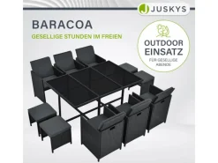 Juskys Kissen|Hocker^Polyrattan Essgruppe Baracoa XL 11 Teilig Schwarz