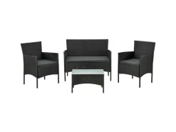 Juskys Polyrattan Gartenmöbel Sitzgruppe Fort Myers Schwarz und Dunkelgraue Bezüge