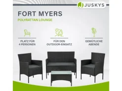 Juskys Polyrattan Gartenmöbel Sitzgruppe Fort Myers Schwarz und Dunkelgraue Bezüge