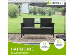 Juskys Polyrattan Gartenmöbel Sitzgruppe Monaco in Schwarz und Dunkelgraue Bezüge