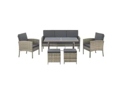 Juskys Kissenbezüge|Sitzbänke^Polyrattan Gartenmöbel Sitzgruppe Turin Grau Meliert