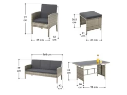 Juskys Kissenbezüge|Sitzbänke^Polyrattan Gartenmöbel Sitzgruppe Turin Grau Meliert