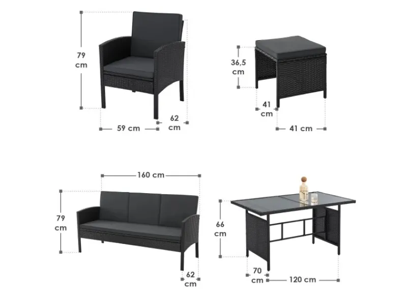 Juskys Polyrattan Gartenmöbel Sitzgruppe Turin