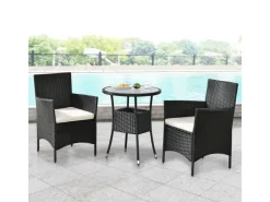 Juskys Kissen^Polyrattan Gartenmöbel Balkon Set Bayamo in Schwarz mit Bezügen in Beige