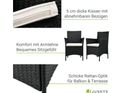 Juskys Kissen^Polyrattan Gartenmöbel Balkon Set Bayamo in Schwarz mit Bezügen in Beige