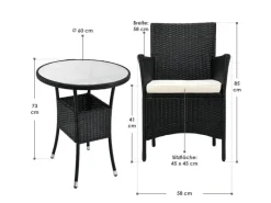 Juskys Kissen^Polyrattan Gartenmöbel Balkon Set Bayamo in Schwarz mit Bezügen in Beige