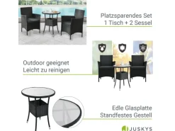 Juskys Polyrattan Gartenmöbel Balkon Set Bayamo in Schwarz mit Bezügen in Dunkelgrau