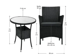 Juskys Polyrattan Gartenmöbel Balkon Set Bayamo in Schwarz mit Bezügen in Dunkelgrau