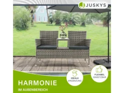 Juskys Sitzbänke^Polyrattan Gartenmöbel Sitzgruppe Monaco Grau Meliert und e Bezüge