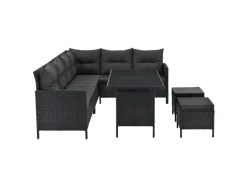 Juskys Polyrattan Gartenmöbel Lounge Manacor Schwarz mit Bezügen in Dunkelgrau