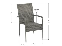 Juskys Polyrattan Gartenstühle Yoro 4er Set Stapelbar mit Armlehnen Grau Meliert