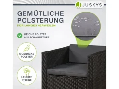 Juskys Kissen|Sessel^Polyrattan Lounge Sitzgarnitur Punta Cana L Schwarz mit Bezügen in Dunkelgrau