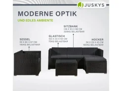 Juskys Kissen|Sessel^Polyrattan Lounge Sitzgarnitur Punta Cana L Schwarz mit Bezügen in Dunkelgrau