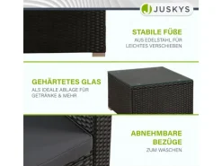 Juskys Kissen|Sessel^Polyrattan Lounge Sitzgarnitur Punta Cana L Schwarz mit Bezügen in Dunkelgrau