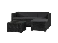 Juskys Sofas^Polyrattan Lounge Sitzgarnitur Punta Cana M Schwarz mit Bezügen in Dunkelgrau