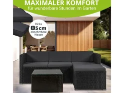 Juskys Sofas^Polyrattan Lounge Sitzgarnitur Punta Cana M Schwarz mit Bezügen in Dunkelgrau