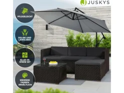Juskys Sofas^Polyrattan Lounge Sitzgarnitur Punta Cana M Schwarz mit Bezügen in Dunkelgrau