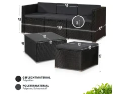 Juskys Sofas^Polyrattan Lounge Sitzgarnitur Punta Cana M Schwarz mit Bezügen in Dunkelgrau