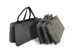 Karat Aufbewahrung^Filztasche Conny Kaminholztasche 4er Set Einkaufstasche Faltbar Anthrazit