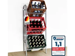 Karat Flaschenkastenständer Rocket - Regal mit Wandbefestigung - Grau - Für 3 Kästen - 49,5 x 32,5 x 115,5 cm