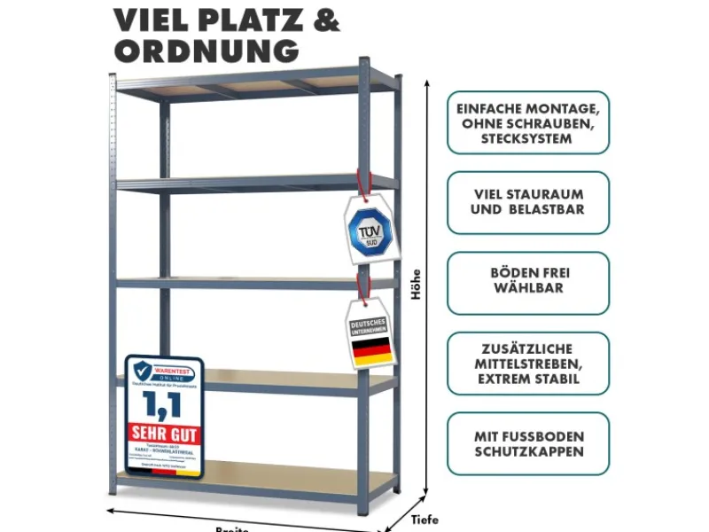 Karat Schwerlastregal Grizzly Anthrazit-Grau Traglast 875 kg 180 x 120 x 60 cm