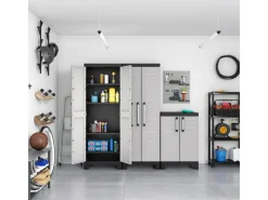 Keter Kunststoffschrank Detroit Hoch mit Alu-Griffen Hellgrau