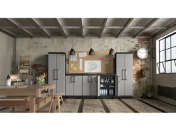 Keter Kunststoffschrank Detroit Hoch mit Alu-Griffen Hellgrau