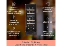 Klarstein Vinovilla Victoria 17 Duo Weinkühlschrank 2 Kühlzonen Touch 17 Flaschen 4 Regale