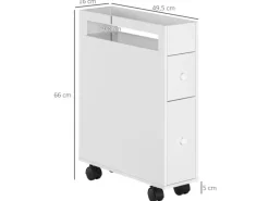 kleankin Badezimmerschrank mit Rollen 2 Schubladen 16 x 49,5 x 66 cm