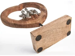 Kobolo Dekofigur Holzdeko Holzfigur SOUL Holz Braun und Metall Silber