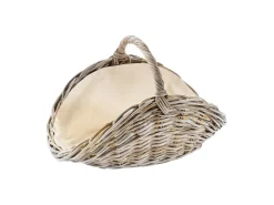 Kobolo Kaminholzkorb Kubu grey aus Rattan mit Henkel und Leinen